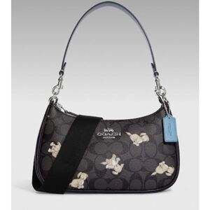 Coach Teri Bag and Wallet In Signature Canvas Black Leather With Happy Dog Print